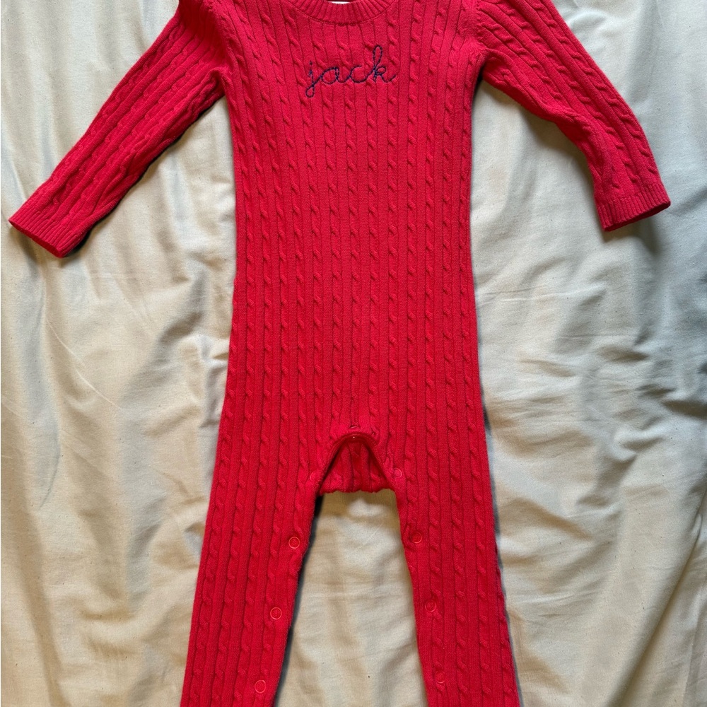 JACK embroidered The Beaufort Bonnet Company Red Cable Knit Bodysuit